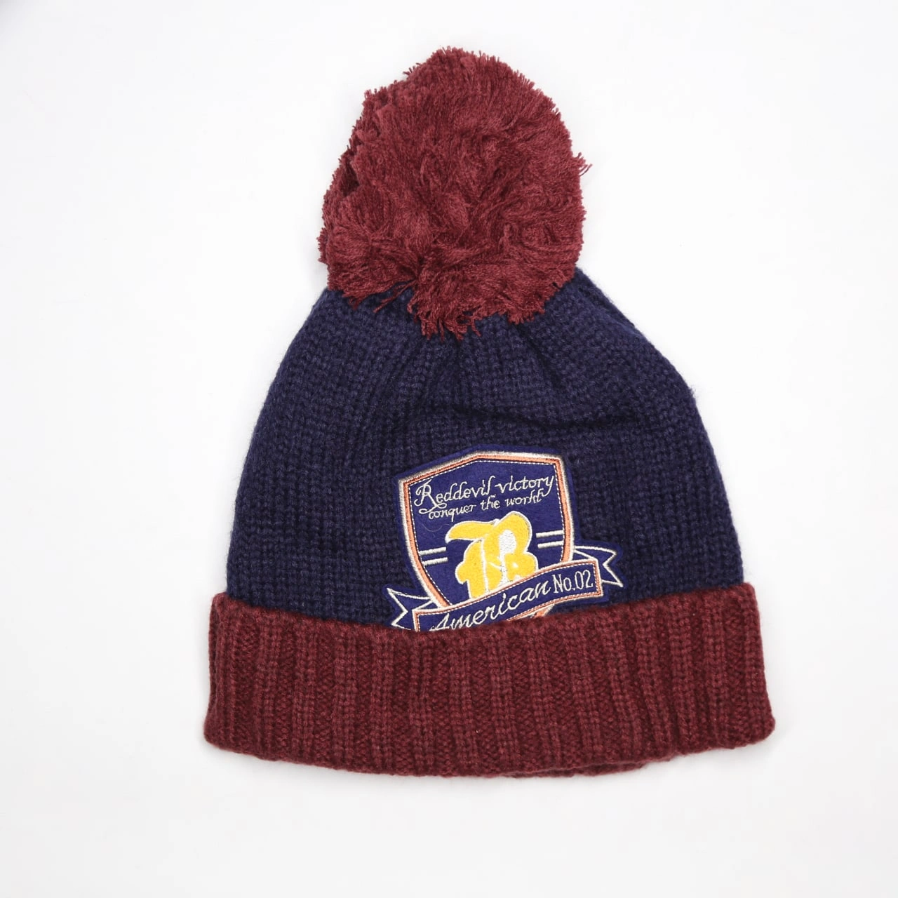 کلاه بافت آکرلیک منگوله دار  بچگانه لبه برگرد تکه دوزی  Reddevil victory