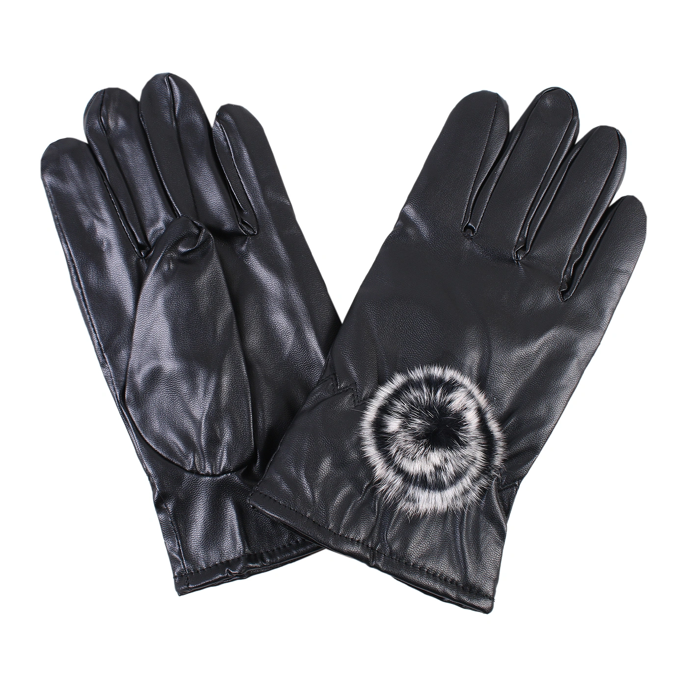 دستکش زنانه چرم طرح گل خز 