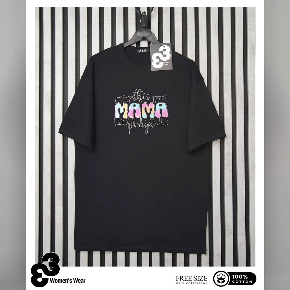تیشرت 313 لانگ نگین دار طرح MAMA